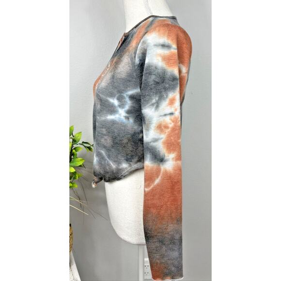 Rock & Rose Couture Rust Tie Dye Colored Womans Small Long Sleeve Crop Top - Picture 3 of 8